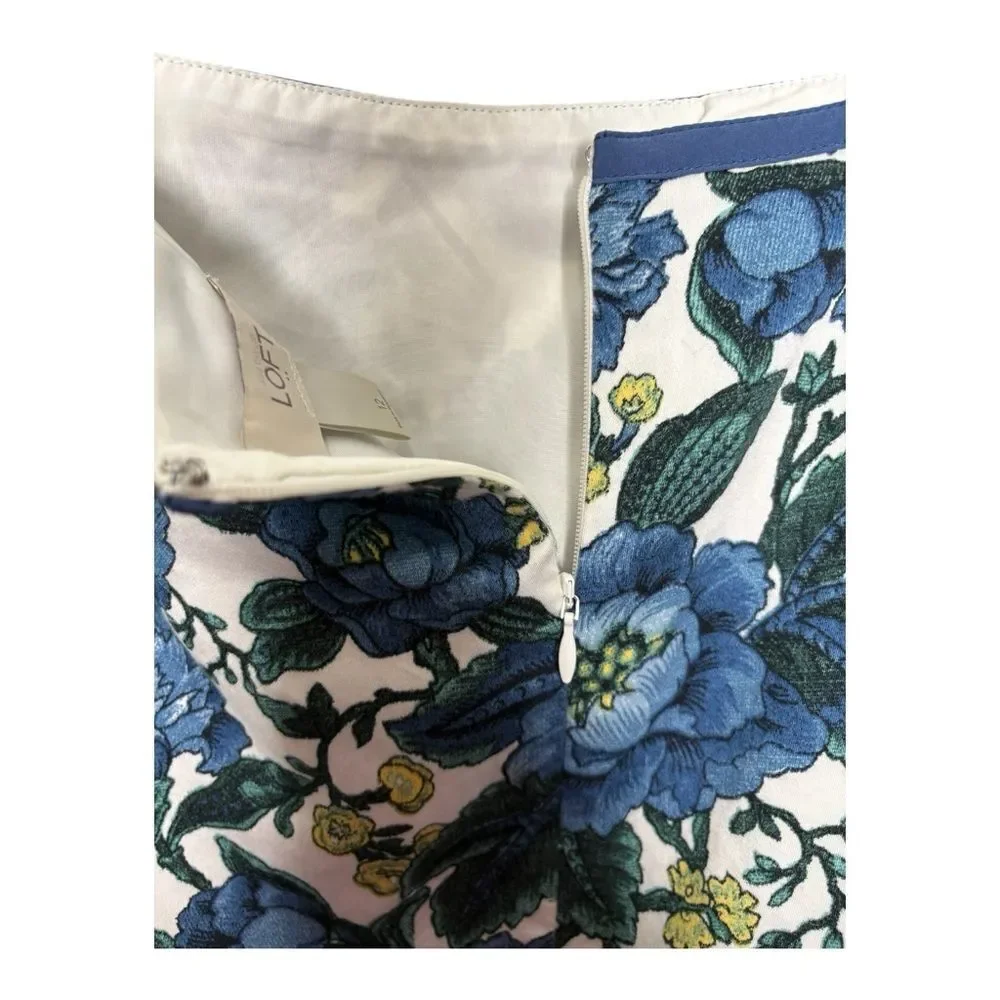 Ann Taylor Loft Skirt Womens Size Small Blue White Floral Cotton Skirt size 12